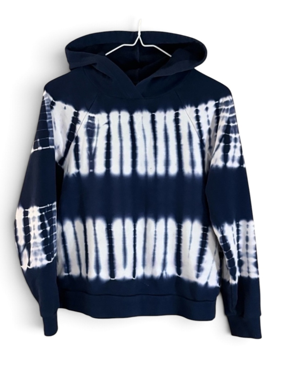 Madewell Navy and White Tie Dye Oversized Cropped Hoodie Sweatshirt
